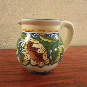 Pottery Pitcher Sunflower Italy Creamer Colorful Signed Small 5" Tall Italian